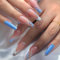 Angwis 24pcs Long Coffin False Nails French Tip, Blue Stick on Nails Glitter Gold Line Rhinestone Press on Nails Removable Glue on Nails Full Cover Fake Nails Women Bridal Nail Art Accessories