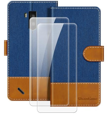 MILEGOO Leather Case for Hammer Iron 3 Magnetic Phone Case with Wallet and Card Slot + [2 Pack] Tempered Glass Screen Protector for MyPhone Hammer Iron 3 (5.5”) Blue