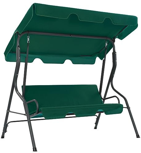 Gecheer Gartenschaukel Schaukel Schaukelstuhl Mit Daches,Hollywoodschaukel Gartenschaukel Gartenschaukel Gartenbank 170 x 110 x 153 cm,Polyestergewebe+ pulverbeschichteter Stahlrahmen,Grün