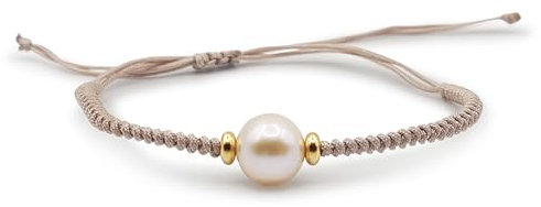 PERORNO Bracelet perle de culture ronde haut orient en or jaune 18 carats, fait main, taille réglable, bijou élégant et raffiné