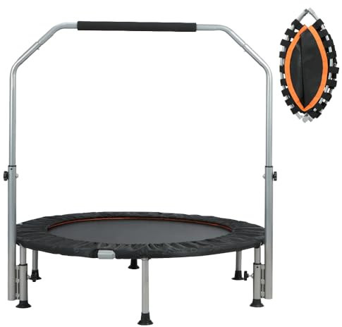 Panana Foldable Mini Trampoline, Fitness Trampoline Rebounder with Adjustable Handlebar for Adults, Exercise Trampoline Bouncer for Adults Home Gym Jumping Workout, 150kg Capacity
