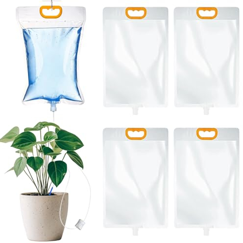5 Stück 3,5L Pflanzen Bewässerung Tropfbewässerungsbeutel, Effizientes Bewässerungssystem, Verstellbarer Durchfluss, Automatische Bewässerungssystem für Balkon & Zimmerpflanzen &Urlaub & Alltag