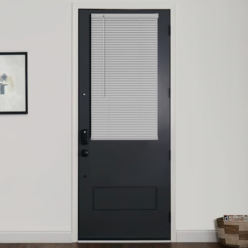 LazBlinds 1 Vinyl Mini Blinds for Doors, Cordless French Door Blinds, Light Filtering Privacy Horizontal Shades for Front Patio Sidelight Glass, 15 3/4 W x 40 H, Grey