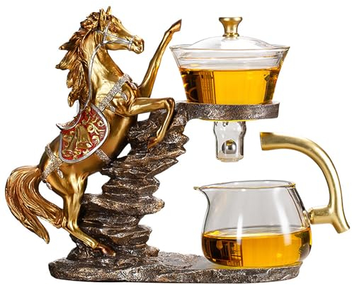 KALWEL, Tetera mágica, tetera magnética, juego de té automático, juego de té de vidrio Lazy Kung Fu, tetera de goteo, juego de té Kung Fu de vidrio resistente al calor, cuenco de cubierta