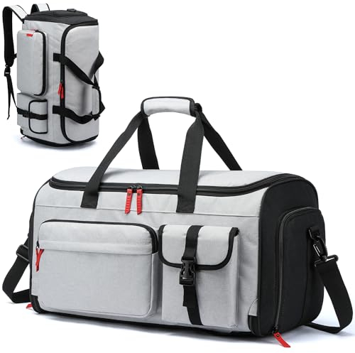 Lyweem 53L Anzugtasche Herren, Umwandelbarer Kleidersack Reisetasche Rucksack mit Schuhfach, 3 in 1 Große Reise Kleidertasche Anzug Tasche Handgepäck für Business, Grau