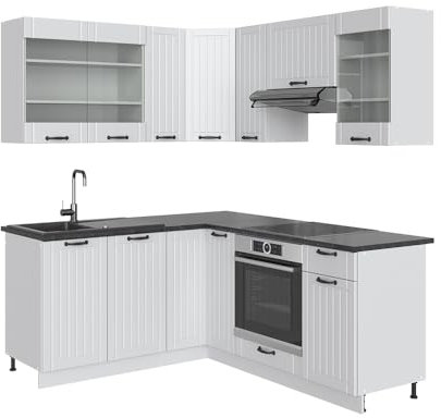 Vicco Eckküche Fame-Line, Weiß Landhaus/Weiß, 160 x 190 cm, AP Anthrazit