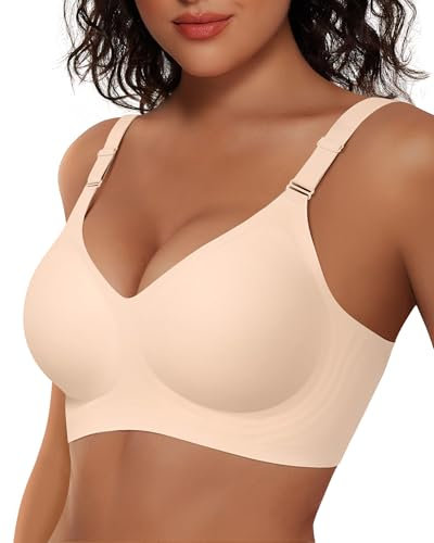 Vertvie Wireless Push Up Bras for Women Non Wired Seamless Full Coverage Bra Soft Support Comfort Everyday Bra Regular and Plus Size (Skin Color,M)