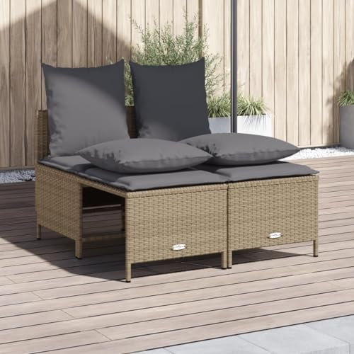 Homgoday 4-TLG. Balkonmöbel mit Kissen Gartenlounge Gartenmöbel Set Gartensofa Modular Sofagarnitur Ecksofa Loungemöbel Sitzgruppe für Balkon & Terrasse Beige Poly Rattan