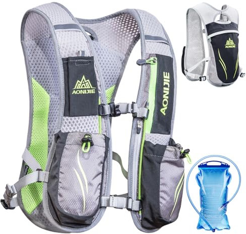 TRIWONDER Trinkrucksack 5.5L, Laufweste für Herren Damen, Ultraleicht Trail Rucksack Trinkweste mit Trinkblase oder Wasserflasche (Grau - mit 1.5L Blase, Einheitsgröße)