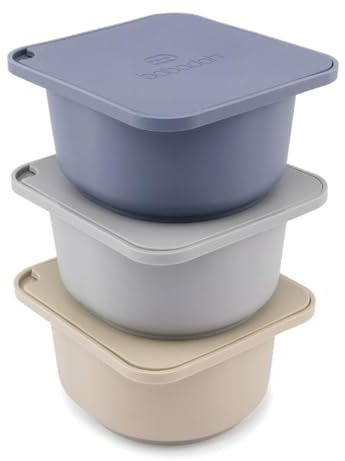 Babadoh Silicone Pizza Dough Proofing Containers with Lids | Pizza Making Accessories | Set of 3 | Multi Blue (1 Dough, 1 Smoke, 1 Steel) | Original Size (Make 12 Pizzas)