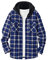 QIXING Sweat à capuche en flanelle à carreaux pour homme - Veste d'hiver chaude doublée de polaire - Manches longues - Manteau doux boutonné avec capuche, bleu/blanc, XL