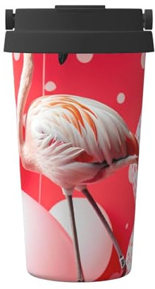 BGHEWRT Taza de café aislada portátil de 500 ml, diseño de flamenco rosa y globos, taza de viaje de acero inoxidable con diseño impreso, taza de vacío ecológica
