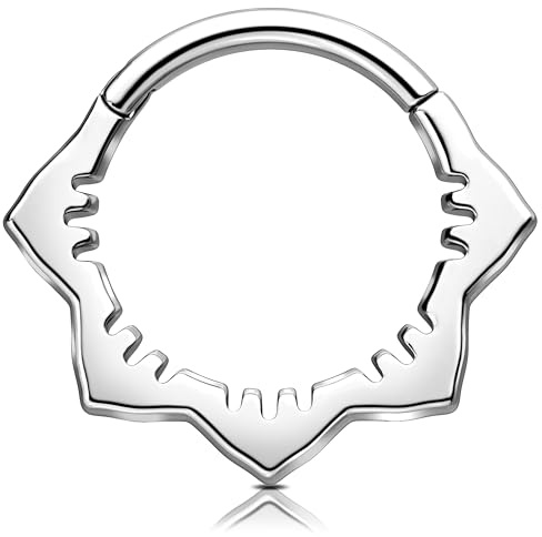 Melighting Blume Knorpel Ohrring Titan Septum Clicker Helix Ohrring 16G Daith Piercing Schmuck für Frauen Septum Ring, 10 mm, Titan