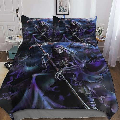 AAPZY Gotisch, Skelett 3D Muster Bettwäsche 3teilig - Bettbezug Mikrofaser - Weich & Bügelfrei Bettbezüge Mit Reißverschluss - - Deckenbezug Set Mit Kissenbezüge Double (200x200cm)