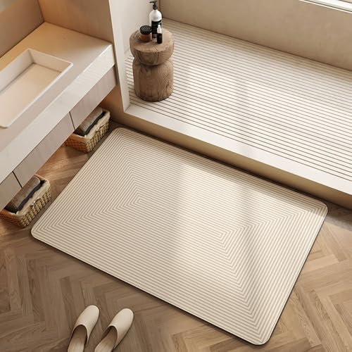 Lukery Alfombra de Diatomita Baño, Beige Alfombrilla de Baño Antideslizantes, Lavables Súper Absorbente Alfombra de Baño, para Bañera, Ducha, Cuarto de Baño y Cocina (40x60cm,Rectángulo)