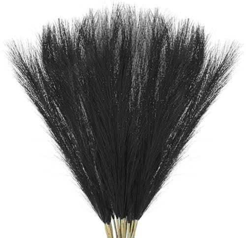 M METERXITY 20-Pack Faux Pampas Grass 21.7 Inch/55cm Small Fake Fluffy Pampas Grass Decor Pampas Grass Branches Vase Filler for Home/Wedding/Vase/Office/Party [Black]