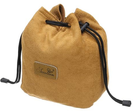 PATIKIL Soft Camera Pouch, M Size Shockproof Drawstring Lens Case Flannel Camera Lens Case Compatible for Nikon DSLR Camera Lens Water Cups, Khaki