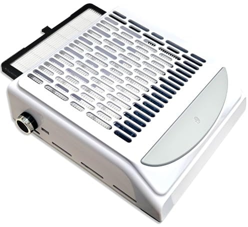 100W Aspirateur Ongles Professionnelle, Réglable Aspirateur à Manucure, Collecteur de Poussière pour Ongles avec Filtre Réutilisables, Nail Poussière Collectionneu pour Nail Art ou Salon, Blanc