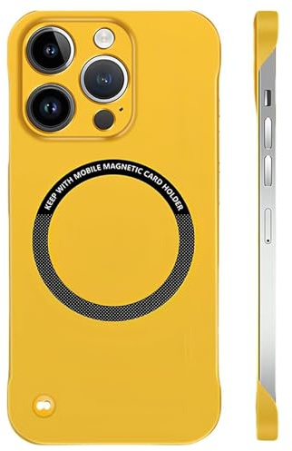 Frameless Matte Ultra Thin Magnetic Case for iPhone, Ultra Thin Hard PC Magnetic Frameless Phone Case for iPhone 16 15 14 13 12 11 Pro Max Plus (Yellow,14)