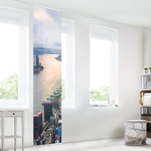 micasia Schiebegardine halbtransparent 60er Paneel Klett Skyline Textil lichtdurchlässig - China Modern Flächenvorhang grau Wohnzimmer Schlafzimmer 2662 (60x250 cm - 1 St.)