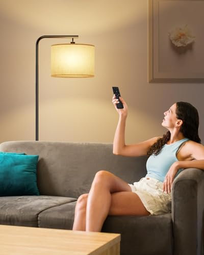 Topiwen Moderner Stehlampe Wohnzimmer – Dimmbar mit Fernbedienung & Fußschalter, 11 Farbtemperaturen (3000-6000K), 8W LED-Energiesparlampe, Metallaufbau, Floor Lamp für Lernzimmer, Schlafzimmer & Büro