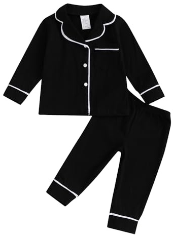 MAHUAOYIXI Toddler Baby Girl Boy Solid Pajamas Sets Long Sleeve Lapel Neck Button Down Shirts Tops with Elastic Waist Long Pants Sets 2Pcs Sleepwear Loungewear Nightwear