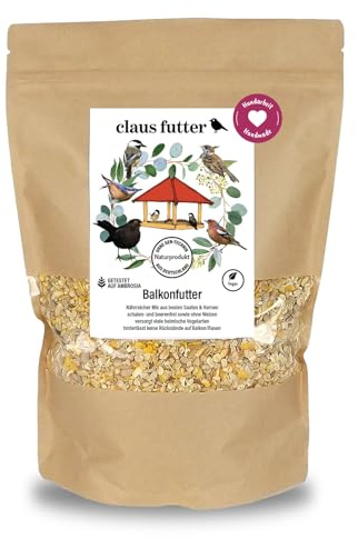 Claus Balkonfutter | 1 kg | Premium-Ganzjahresfutter für Wildvögel | Kann zur ganzjährigen, rückstandsfreien Fütterung auf Balkon & Terrasse beitragen | Vegan & energiereich