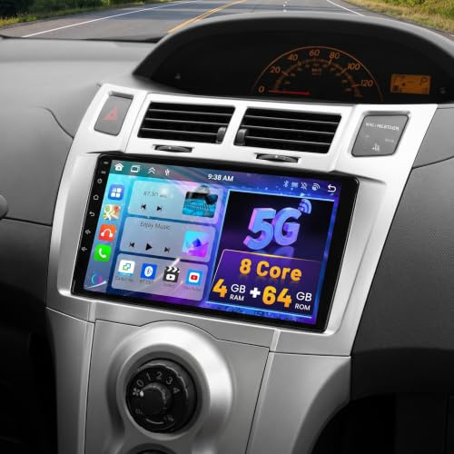Hikity 4+64G 9 Android Autoradio für Toyota Yaris Vizi 2005-2011 | IPS Touchscreen Wireless Carplay Autoradio 2 DIN GPS Navi Bluetooth WiFi FM/RDS Rückfahrkamera DSP Mirror Link 4+64G