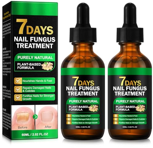 2 Pack Ginger Fungal Nail Treatment, Nail Repair Regrowth Serum Oil for Thick, Discolored, Damaged Brittle Nails/Toenails, Strengthening Toe Beds & Cuticles, Plant-Based, 60ML/2.02 Fl Oz
