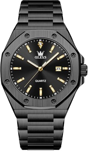 OLEVS Edelstahl Herren Armbanduhr Wasserdicht Leuchtend Großes Zifferblatt Uhren Herren mit Datumsanzeige Schicke Geschenke für Männer