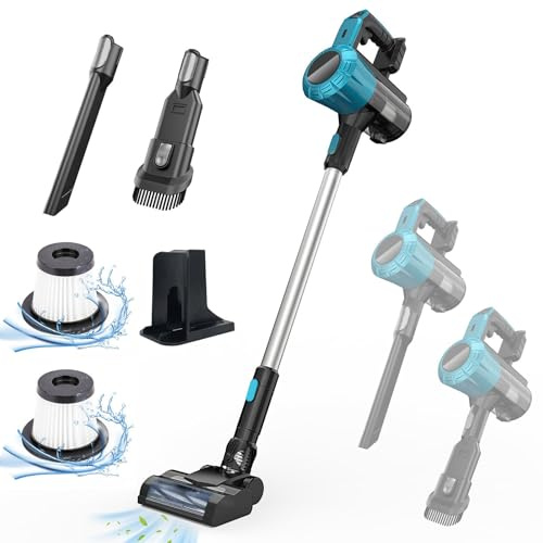 Akku Staubsauger, 25000Pa Kabelloser Akkustaubsauger Kompatibel mit Bosch GBA Akkus, 4-in-1 Staubsauger 99,9% Filterleistung, Anti-Haar-Verwicklung, für Teppich, Hartboden und Tierhaare, ohne Batterie