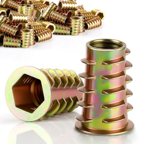 mawmuaw M8 x 25mm Threaded Inserts for Wood 30pcs Zinc Alloy Hex Drive
