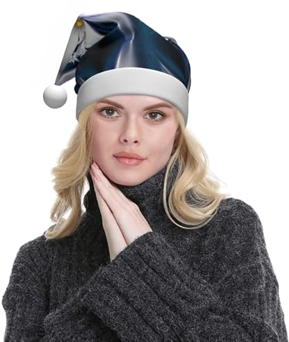 ESNAIUVCD Weihnachtsmütze mit blau-weißem Muster, für Erwachsene, weicher Plüsch, für Weihnachten, Neujahr, festliches Partyzubehör