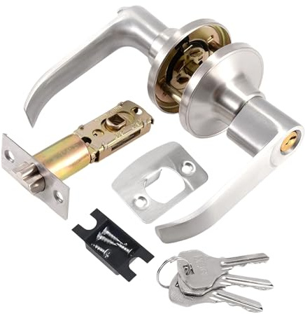Lever Door Lock with Keys, Heavy Type Door Handle Lock Stainless Steel Entry Doors Handles Privacy Knob Locking Door Knob Hardware for Bedroom Interior Closet Security Door Locks