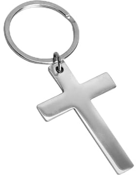 Portachiavi Croce Argento, Portachiavi Cristiano in Acciaio Inox Lucido, Ciondolo Croce Gesù Charm, Design Minimalista Unisex, Regalo per Uomo Donna per Battesimo, Comunione, Natale