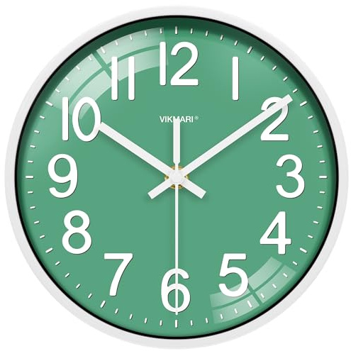 VIKMARI 30cm Grüne Wanduhr, Nicht Tickend Baduhr für Badezimmer | Türkisfarbenes Design mit großen Zahlen, ABS Rahmen und gehärtetem Glas – ideal für Küche, Bad und Wohnbereich.