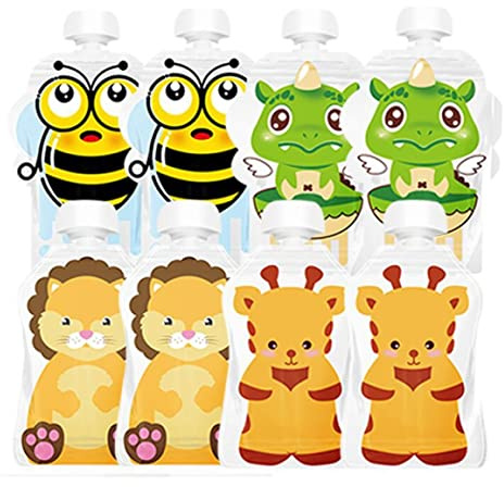 Pochettes réutilisables pour aliments pour bébés, sac de stockage des aliments rechargeable pour tout-petits, couleur aléatoire, 8 pièces