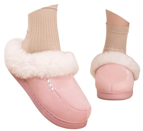 Generisch Hausschuhe Damen Winter Warme Pantoffeln Slippers Damen Winter Hausschuhe Flauschige Schuhe Gemütlich Drinnen Draußen Bequem Weich Warm Slipper Slides Für (Red, 38)