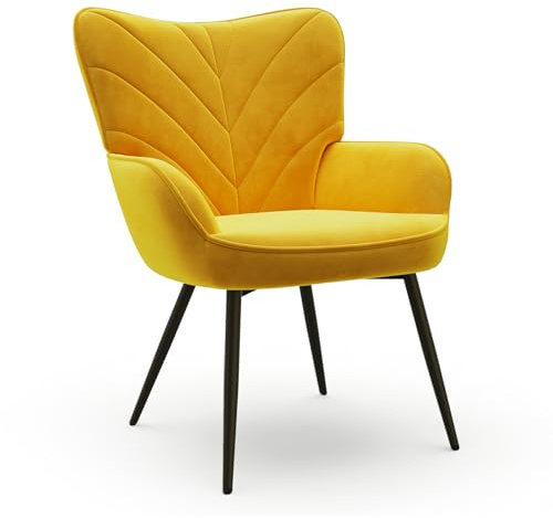 COLAMY Esszimmerstühle mit Armlehnen, Stühle Esszimmer mit Rückenlehne, Polsternder Küchenstühle Gepolstert mit Wingback, Dining Chairs mit Holzbeinen für Esszimmer, Küche, Restaurant, Gelb