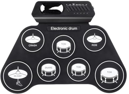 Aumotop Silicone Drum Pad Pedal-controlled Hi-hat Dual-channel Output for Drum Set, Long Battery Life Headphone Output for Roll-up Kit Maple Wood Drumsticks (Black and White version)