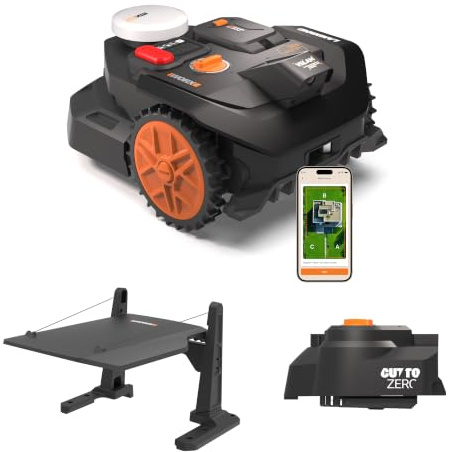 Worx Landroid Vision Cloud WR304E 2WD Mähroboter mit Garage & Cut-to-Zero, kabelloser Rasenmähroboter für bis zu 400 m², (KI-Hinderniserkennung, VSLAM + RTK-Cloud-Navigation, Auto-Kartierung)