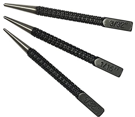 3-teiliges Set mit Zentrierstiften, Zentrierspitzen, Körnung, Spitze, Splinttreiber