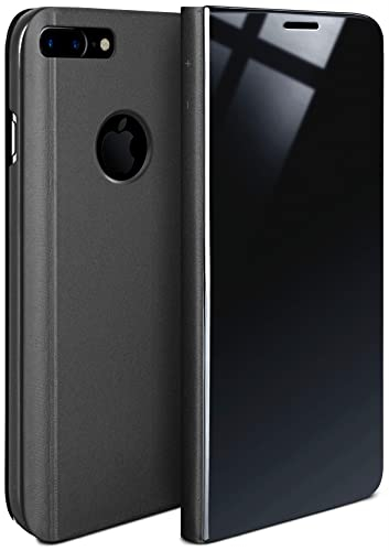moex Void Case für iPhone 7 Plus/iPhone 8 Plus Hülle in Hochglanz Optik, Clear View Cover Spiegelhülle, Flip Case 360 Grad Schutzhülle mit Spiegel, Rundumschutz Handyhülle, Anthrazit