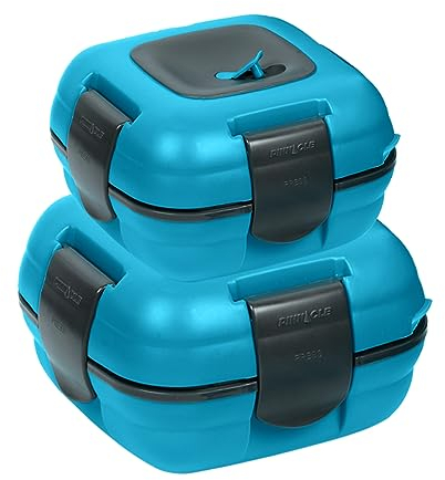 Pinnacle Lunchbox, isoliert, auslaufsicher, für Erwachsene und Kinder – Thermo-Lunchbehälter mit Wärmeentriegelungsventil, Set mit 2/2 Größen (Blau)