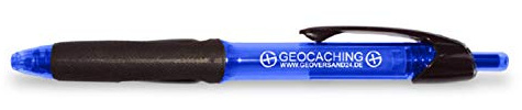CACHEEQUIP Geocaching PowerTank blaui All Weather Pen Outdoor Gasdruckmine Logo