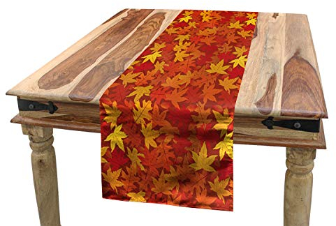 ABAKUHAUS Orange Tischläufer, Herbst Ahornblätter, Esszimmer Küche Rechteckiger Dekorativer Tischläufer, 40 x 180 cm, Dunkelorange