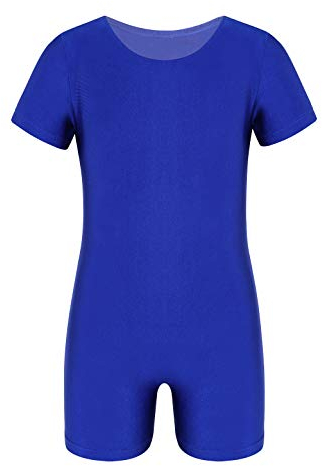 iEFiEL Unisex Kinder Jungen Mädchen Kurzarm Turnanzug Gymnastikanzug Trikot Leotard Basic Einfarbig Tanzbody Gymnastikbody Turnbody für 4-14 Jahre Blau 164