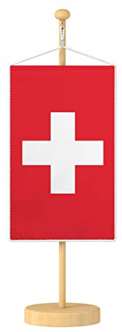 Vispronet® Tischbanner Schweiz Nationalfahne Set ✓ Fahne & Ständer ✓ Kordel-Rand