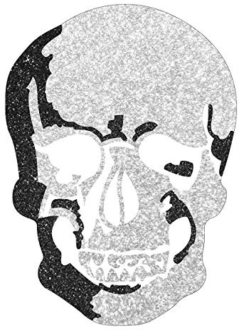 Bügelbild-Glitzer Totenkopf 8,5x6 Silber, zur Veredelung, DIY | Zum individuellen Gestalten geeigneter Textilien – der Totenkopf setzt einen kompakten silbernen Glitzerakzent.