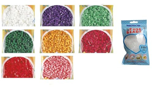 Happy Price Toys Midi Bügelperlen Konvulut HPT 8 Farben mit je 1000 Stück im Beutel,Weiss,Rot,Hellrot,Lila,Grün,Hellgrün,Violettrot,Teddybärbraun